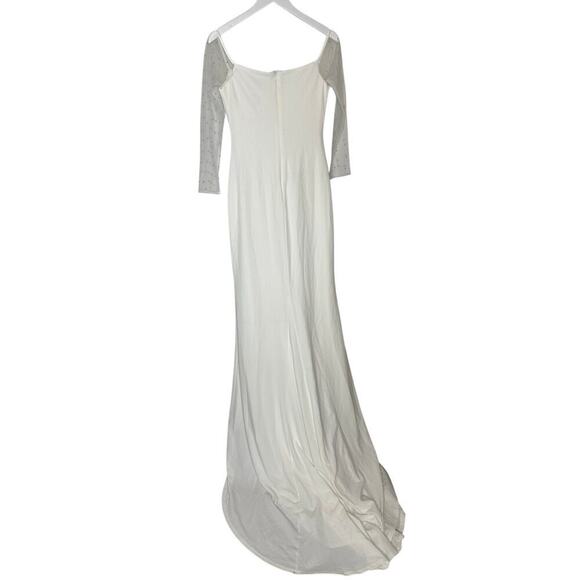 Lulus Size Medium Mesh Beaded Sweetheart Mermaid Maxi Wedding Dress Bridal Elope - Picture 2 of 16